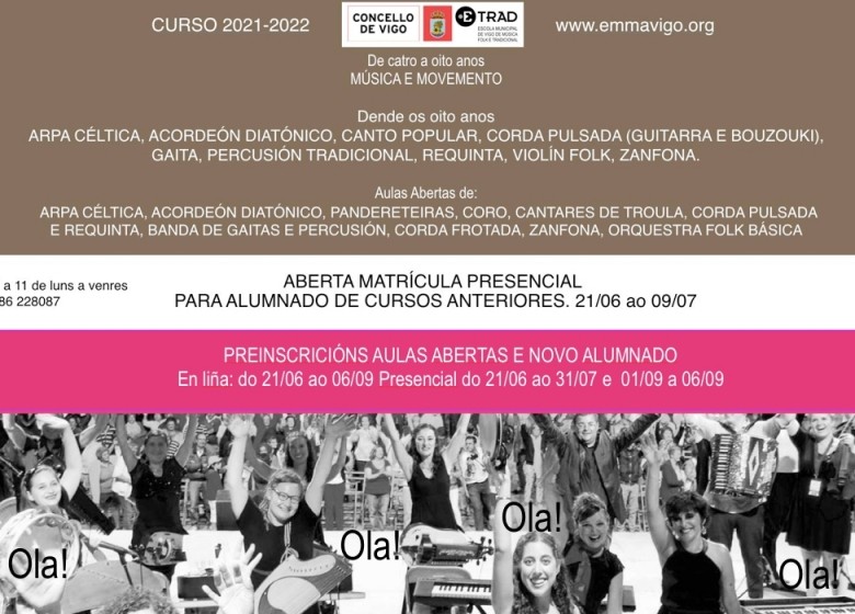 ETRADVIGO CURSO 2021-2022.  ABERTOS PERIODOS DE MATRÍCULA PARA ALUMNADO E PREINSCRICIÓN PARA NOVO ALUMNADO DENDE O LUNS 21 DE XUÑO.