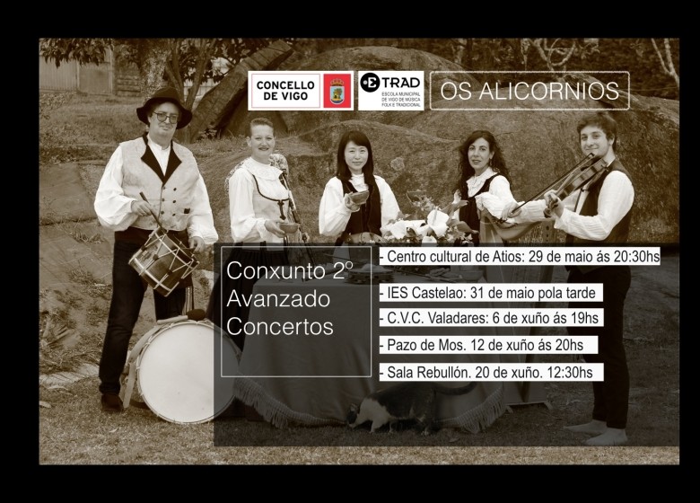 EXTRAESCOLARES ETRADVIGO 2020-21. OS ALICORNIOS. último concerto da xira. Sala Rebullón, 20/06/21, 12:30h.