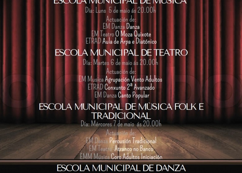 Mostra EMMA. Escolas Municipais de Artes Escénicas de Vigo. Do luns cinco ao xoves oito de maio. 20:00Hs.