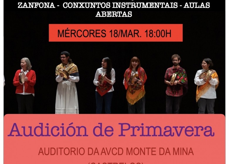 Audición de primavera.  MÉRCORES 18 DE MARZO. 18:00H. AUDITORIO AVCD MONTE DA MINA DE CASTRELOS.  ETRADVIGO 2025-26.