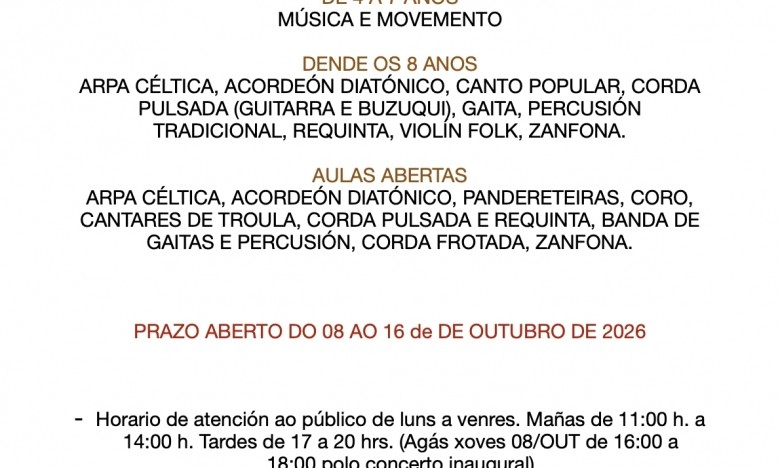 Aberto Prazo Matrícula Extraordinaria ETRADVIGO 2026-27. Do 08 ao 16/OUT