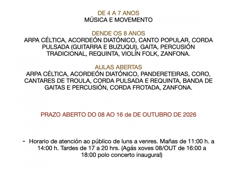 Aberto Prazo Matrícula Extraordinaria ETRADVIGO 2026-27. Do 08 ao 16/OUT