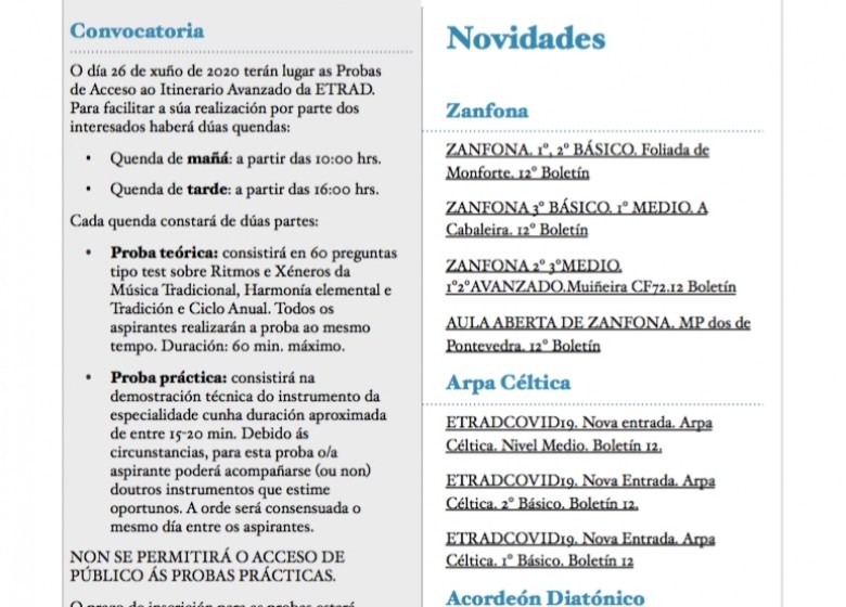 ETRADCOVID19. 12º BOLETIN ETRADENLIÑA. Xa nas vosas caixas de correo cos novos contidos para traballar ao longo da semana.