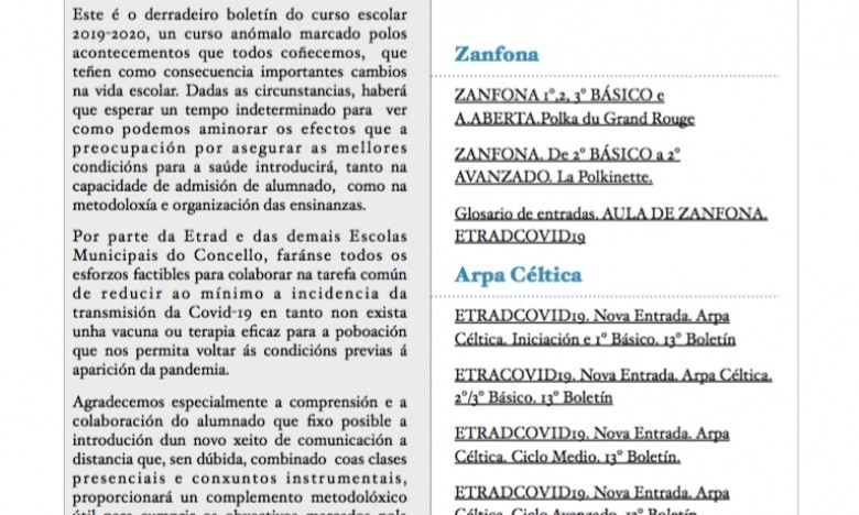 ETRADCOVID19. 13º e último BOLETIN ETRADENLIÑA. Xa nas vosas caixas de correo cos novos contidos para traballar ao longo da semana.